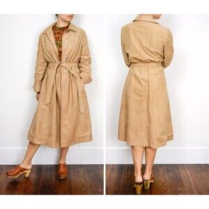 1970s Camel Trench Coat Size Medium 70s Minimalist Jacket Tan Wrap Trench Coat